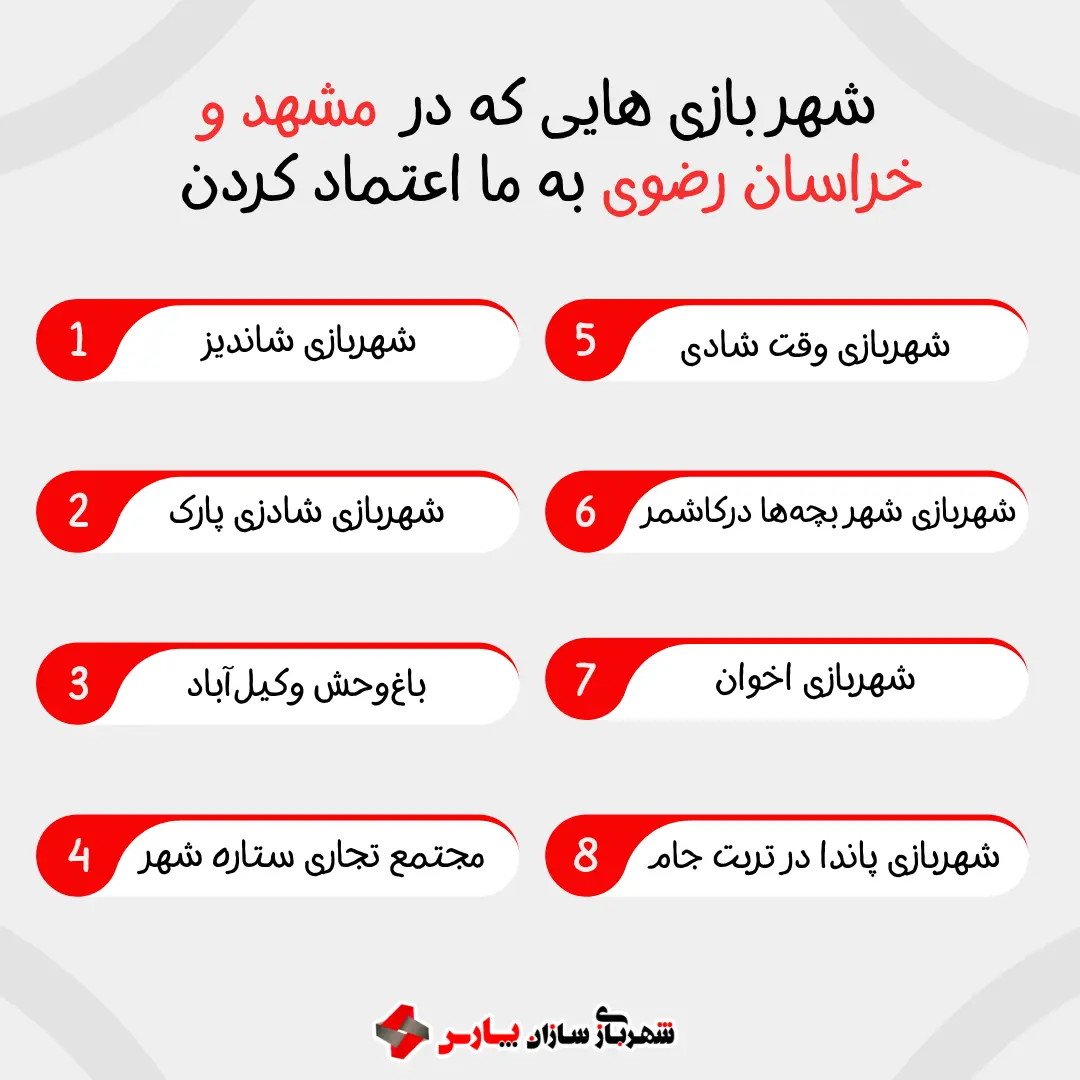 خرید وسایل شهر بازی سرپوشیده در مشهد- شهر بازی هایی که به شهر بازی سازان پارس اعتماد کردن در مشهد و خراسان رضوی